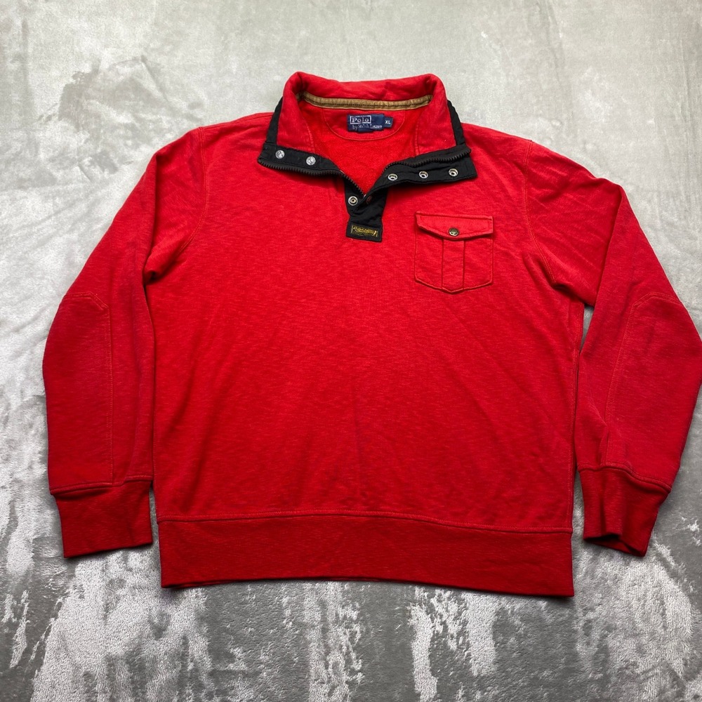 VTG Polo Ralph Lauren Mens XL Red Quarter Zip Sweatshirt VTG Talon Zipper Pocket
